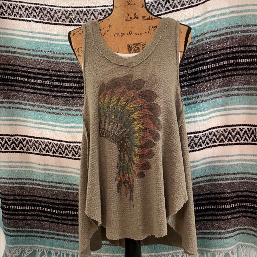 Hi-Low Boho Western Indian Headdress Tank